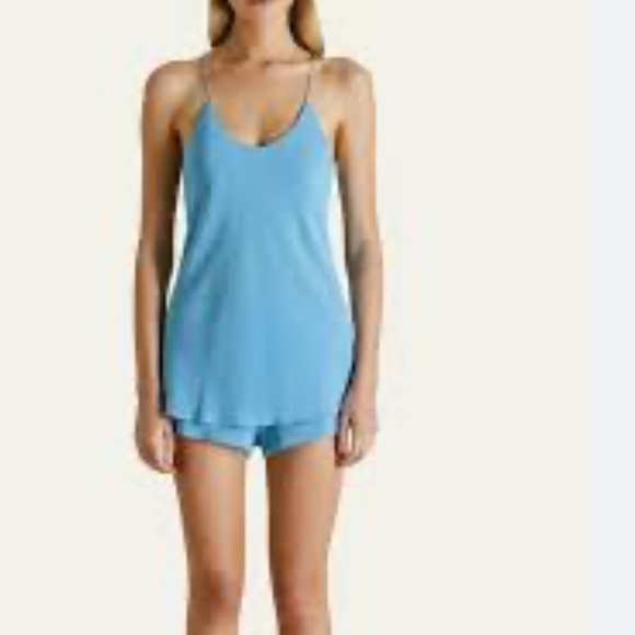 NWT Olivia Von Halle Bella Silk Camisole and Shorts Set in Azure Size L - Picture 2 of 12
